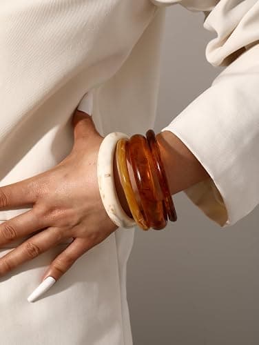 ÌF ME Acrylic Bangles Bracelets for Women, Irregular Acrylic Resin Chunky Bracelets Geometric Fashions Thick Statement bangle Set thumbnail 2
