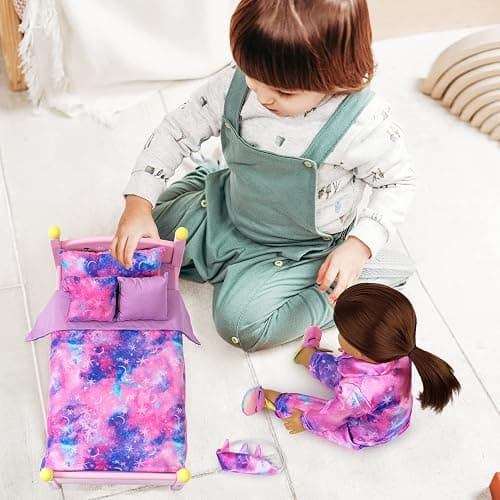 K.T. Fancy 8 PCS 18 Inch Girl Doll Clothes and Accessories Sleeping Sheet,Pajamas,Eye Mask,Unicorn Slippers,Pillow(Doll and Bed are Not Included) thumbnail 5