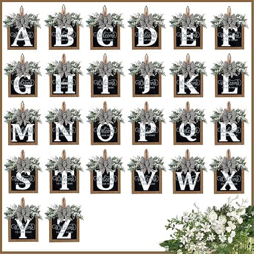 Ultra Large 14'' Last Name All Year Round Front Door Wreath with 26 Initial Letter Welcome Sign All Seasons Eucalyptus Garland and Bow Wreaths for Front Door Porch Farmhouse Decoration (S) thumbnail 7