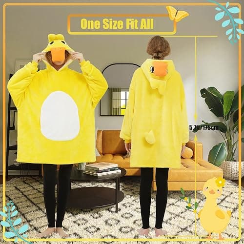 Lovemonster Unisex Cute Yellow Duck Cosplay Animal Pajamas Cozy Flannel Sherpa Pullover Adult Christmas Halloween Costume thumbnail 2