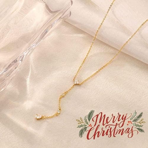 CHESKY Lariat Gold Necklace for Women Trendy, Dainty Long Necklace 14k Gold Plated/Silver Y-Shaped Pendant Necklace Layered Cz Beaded Chain Drop Necklaces Simple Gold Jewelry For Women Gift thumbnail 6