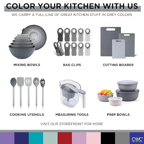 COOK WITH COLOR Prep Bowls with Lids- Wide and Deep Nesting Plastic Small Mixing Bowl Set with Lids, 12 Piece Set - Wide Bowls, Gray thumbnail 8