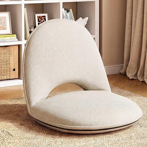 Xuhal Floor Chair with Back Support Adjustable 5 Foldable Position Floor Seat Thick Padded Tatami Seat Flexible Bleacher Recliner for Living Room Beach Bedroom Adults Meditation Reading Gaming(White) - Image 1