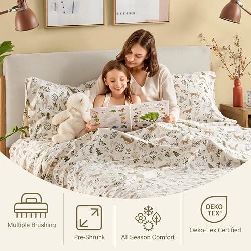 Sleep Philosophy True North 100% Cotton Flannel Sheets Queen Size, Cozy Flannel Sheet Set Brushed for Extra Softness, Heavyweight Novelty Print Warm Flannel Bedding Set, Tan Woodland Winter 4 Piece thumbnail 5