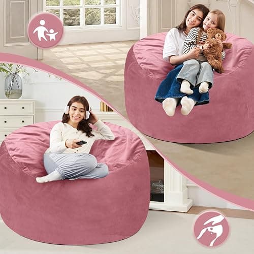 Homguava 4 FT Bean Bag Chair: 4' Bean Bags with Memory Foam Filled, Large Beanbag Chairs Soft Sofa with Dutch Velvet Cover-Dusty Pink - 4FT-44"x44"x24" - Dusty Pink thumbnail 3
