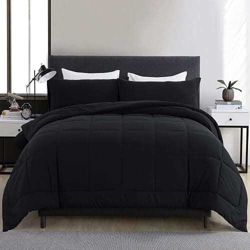 DOWNCOOL Full Size Comforter Sets -All Season Bedding Comforters with 2 Pillow Cases -3 Pieces Bed Set Down Alternative Comforter -Black Bedding Sets (82"x86") - Image 1
