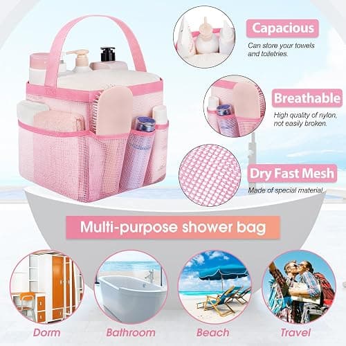 Attmu Mesh Shower Caddy Portable for College Dorm Room Essentials with 8 Pockets, Hanging Shower Caddy Dorm Basket, Quick Dry Bag for Bathroom thumbnail 3