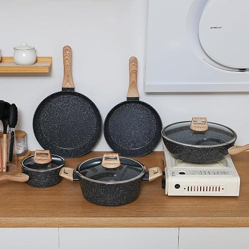 Ceramic Cookware Sets 15PCS Pots and Pans Set Non Stick (black15) thumbnail 2