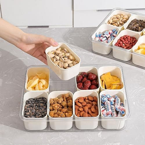 Snackle Box Snack Container Tray with Lid, Divided Serving Tray with Handle | Portable Snack Platter Fruit Veggie Trays Snackele Box Containers for Charcuterie, Party, Snack, Nuts, Beach, Travel, Picnic thumbnail 2