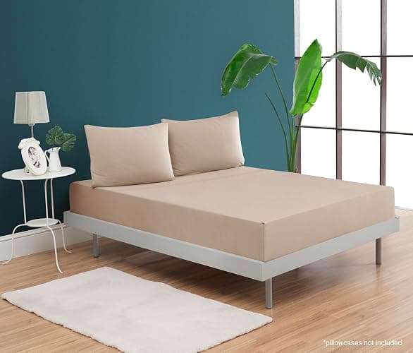 Venice Home 100% Cotton Fitted Sheet Only - Deep Pocket up to 16inch - All-Around Elastic - T-Shirt Fabric Jersey Knit - Extra Soft - Easy Fit - All Season - Comfy (Beige, Full) thumbnail 2