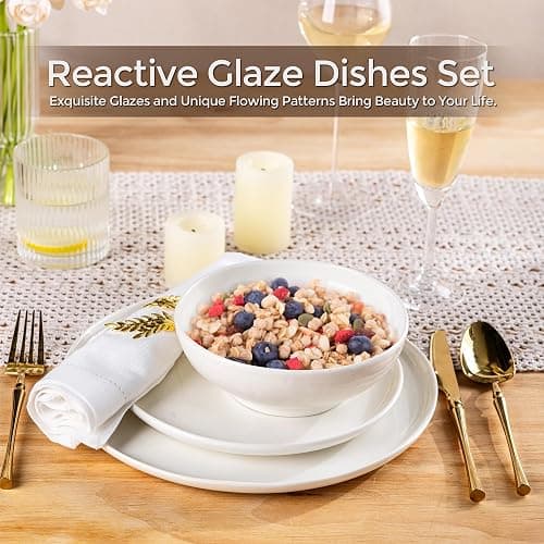 LERATIO Ceramic Dinnerware Sets for 4,Porcelain Plates and Bowls Sets with Wavy Edge,Microwave & Dishwasher & Oven Safe,Light Weight & Scratch Resistant Dishes Sets thumbnail 6