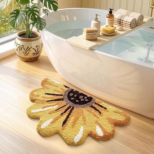 LUMI Floral Bathroom Rug, Absorbent Non Slip Bath Mat, 20"x36" | Sunflower, Soft Plush Microfiber, Quick Dry, Washable Yellow Bath Mats for Shower Floor, Sink Bathtub, Bedroom, Kids Room thumbnail 8