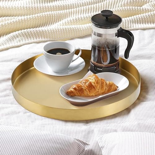 12 Inch Golden Round Platter Tray, Trays for Domestic Purposes, Stainless Steel Serving, Circle Decorative Tray, Vanity Tray for Centerpiece Home Decor thumbnail 5