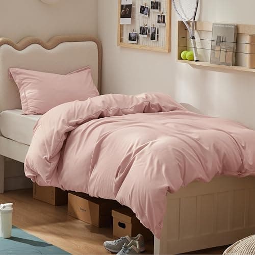 Bedsure Duvet Cover Twin/Twin XL Size - Soft Double Brushed Bedding Set for Kids & Adults, Zipper Closure, 2 Pieces, Includes 1 Duvet Cover (68"x90") & 1 Pillow Sham, NO Comforter, Blush Pink - Image 1