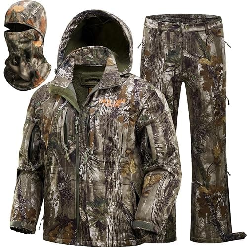 NEW VIEW Camo Hunting Clothes for Men, Quiet Warm Fleece Lining, Cold Weather Deer Hunting Jacket and Pants with Face Mask - Image 1