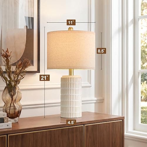 PoKat 21'' Modern Ceramic Table Lamp with Gift Box, White for Bedroom,Small | Bedside Lamps for Nightstands, Gold Pole Design, Farmhouse Home Decor for Living Room, Ideal Housewarming Gift for Women thumbnail 6