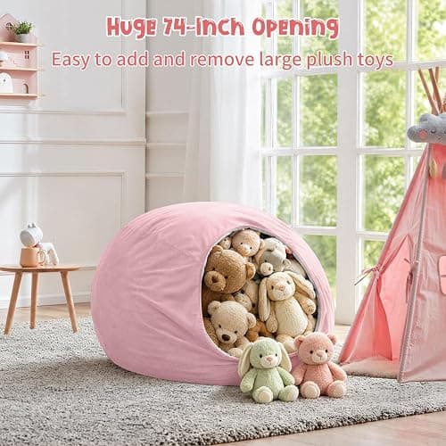 Nobildonna 2.5 ft Bean Bag Chair Cover,Pink 200L | No Filler Washable Stuffed Animal Storage Beanbag Chair Cover 74" Extra Large Opening Premium Corduroy Bean Bag Cover thumbnail 6