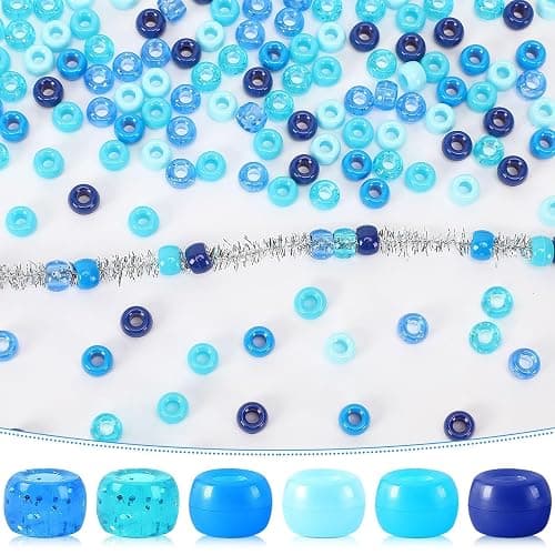 UPINS Blue Pony Beads, 1200Pcs Glitter Blue Pony Beads Bulk for Crafts Hair Hanukkah Friendship Winter Holiday Party Decoration Supplies thumbnail 3