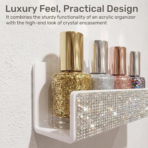 YMVV Nail Polish Wall Shelf - 15-Inch Diamond Crystal Display & Organizer Rack, Holds 60+ Polishes, Soft Ledge for Bedroom, Bathroom, Salon,6 Pack thumbnail 5