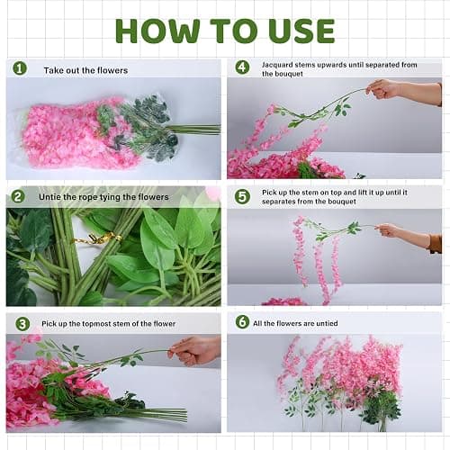 Alotiki Pink Wisteria Hanging Flowers, 50 Pack Fake Hanging Flowers | Artificial Flowers for Outdoors, Fake Flowers Garland for Backdrop, Home Garden Wedding Decor, Wisteria Garland Wedding Arch thumbnail 7