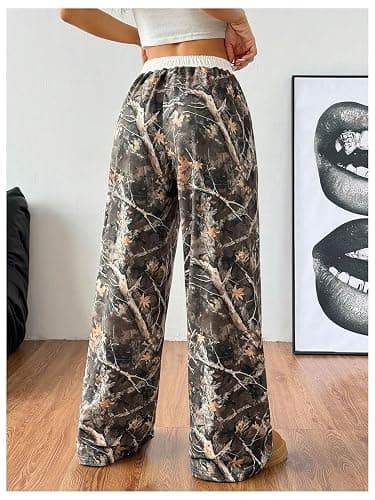 SOLY HUX Women's Camo Pants Wide Leg Baggy Sweatpants Elastic Waist Drawstring Loose Pants Trendy Y2K Drawstring Trousers thumbnail 3