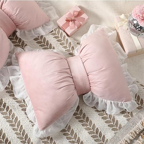 ❤️Yousoontic 2 Pcs Bow Pillows 15.7 * 12.6 in Coquette Throw Pillow Cute Bow Shaped Cushion Plush Lumbar Decorative for Girls Room Bed Sofa Couch Car(Velvet,Pink) thumbnail 4
