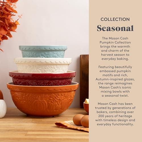 Mason Cash Harvest Pumpkin Mixing Bowl 2 Litre | Embossed Earthenware Mixing Bowl Size 24 | Autumn Baking Bowl for Dough, Cake & Cookie Mixes | Dishwasher Safe thumbnail 9