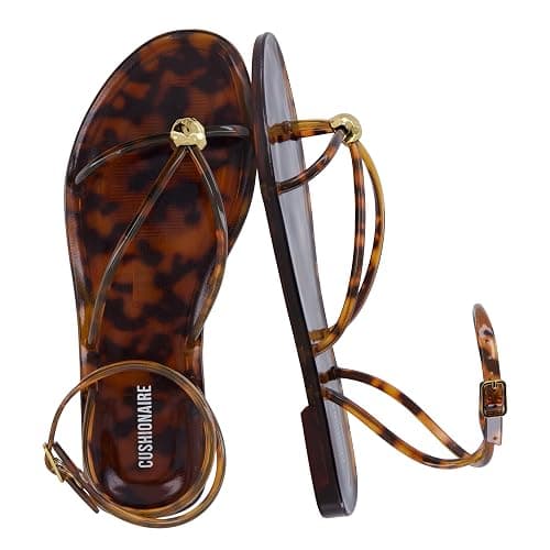 CUSHIONAIRE Vita Jelly Sandals for Women, Casual Lightweight Womens Strappy Sandals with Adjustable Buckle Strap and Gold Hardware Accent - Image 1