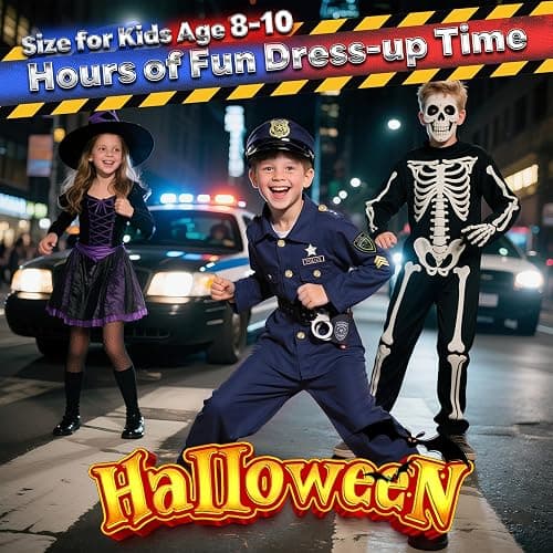 BIBUTY Police Officer Costume for Kids, Cop Costume Outfit Set with Accessories, Kids Halloween Costumes for Boys Girls, Police Costume Role Play Kit for Halloween Career Day thumbnail 2
