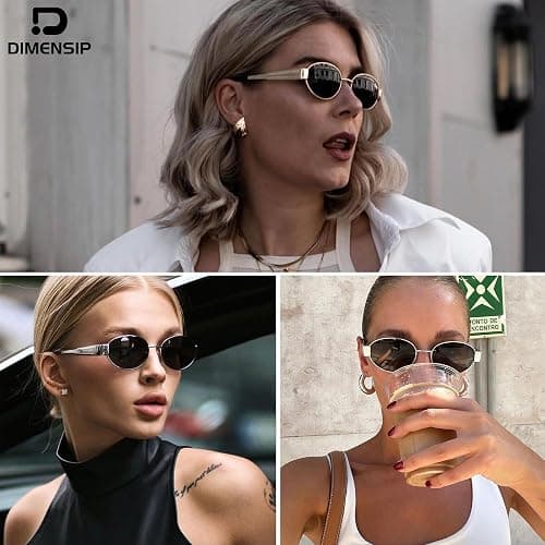 DIMENSIP Retro Oval Sunglasses for Women Men - Trendy Gold Sun Glasses - Fashion Metal Frame Shades thumbnail 2
