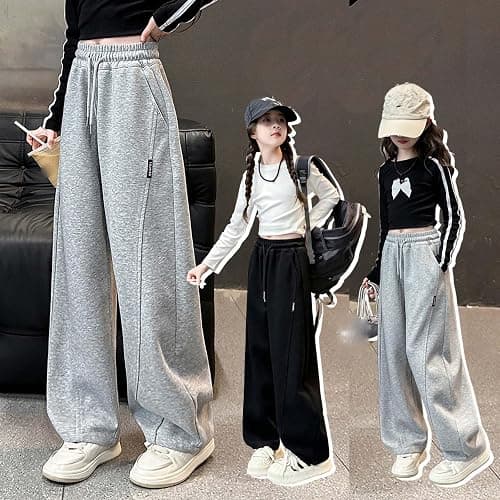 Girls Parachute Pants Baggy Wide Leg High Waisted Sweatpant with Pockets Fashion Workout Streetwear Open Bottom Joggers thumbnail 3