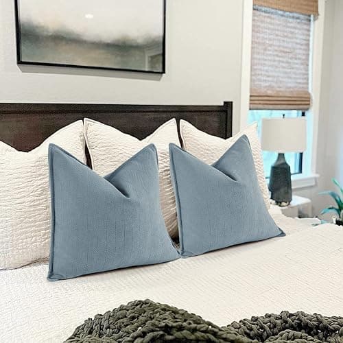 ZWJD Throw Pillow Covers 24x24 Set of 2 Chenille Pillow Covers with Elegant Design Soft and Luxurious Decorative Throw Pillows for Couch, Bed, and Home Decor,Light Blue thumbnail 8
