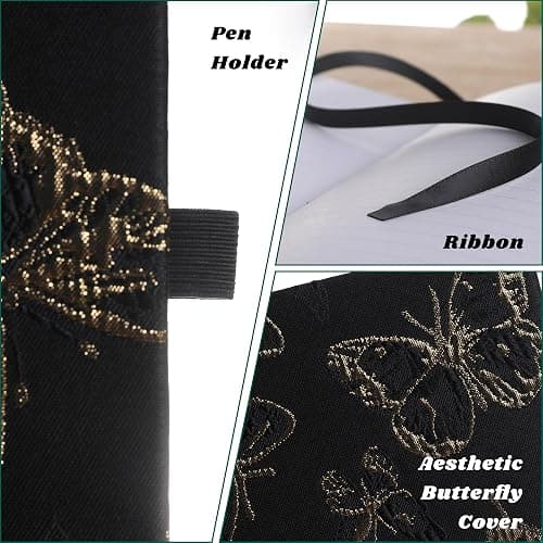 TIEFOSSI A5 Embroidered Fabric Journal for Women Men, College Ruled Journals for Writing, Butterfly Hardcover Notebooks for Work Business Home School thumbnail 4