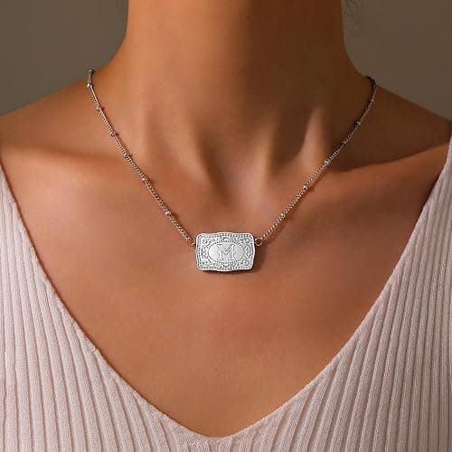Kwkppz Mini Belt Buckle Initial Necklace for Women, 18K Gold/Silver Plated Initial Letter Pendant, Belt Buckle Necklace with Initial, Unique Western Jewelry Gifts for Women thumbnail 2