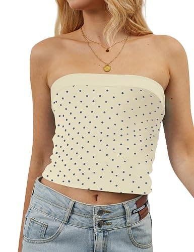 TERIVEEK Women Strapless Reversible Foldover Tube Top Y2K Floral Print Graphic Crop Bandeau Tops Sleeveless Slim Fit Shirt - Image 1