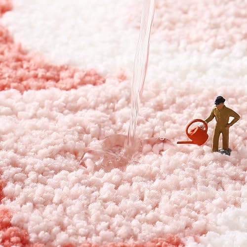 Ankah Shower Rug Bath Mat Forest Series Cartoon Design Bathroom Rug, Fluffy, Soft, Non-Slip, Durable, Absorbent Bath Rug, Irregular Plant Shaped Door Mat and Carpet, 19.7" x 31.5", Peach Blossom thumbnail 3