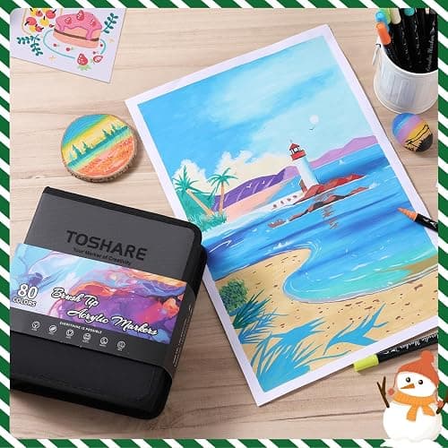 TOSHARE 80 Colors Acrylic Paint Markers, Waterproof Dual Tip Acrylic Paint Pens with Brush and Fine Tip, Markers Set for Paper, Rock, Wood, Canvas, Glass, Ceramic and DIY Crafts Making Art Supplies thumbnail 5