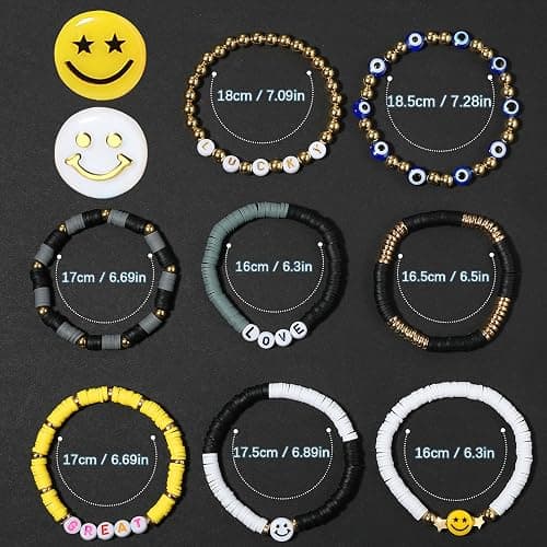 Preppy Bracelets Set Colorful White Gold Smile Heart Star Polymer Beaded Pearl Clay Stackable Charm Y2K Kidcore Aesthetic Summer Beach Bohemian Stretch Layering Bracelets Jewelry for Girls Women Teens thumbnail 2