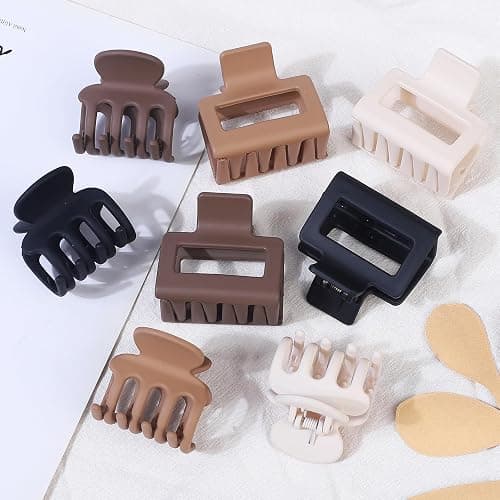 USDNICE Medium Hair Clips Combination 2 Styles Small Claw Clips for Thin Hair 8 Pcs Matte Non-slip Rectangle Jaw Clips Square Hair Accessories for Women and Girls (Brown) thumbnail 5