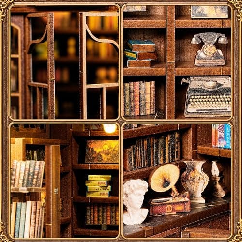 CRIOLPO Kit de coin livre pour adultes – Puzzle 3D en bois miniature à faire soi-même – Bibliothèque privée de Rudiger thumbnail 7