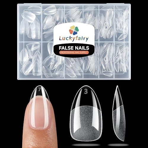 Luckyfairy Short Almond Fake Nails, 360pcs Soft Gel Pre-Shaped Acrylic Nail Tips, Half Matte Full Cover Clear Gelly Press on Flase Nail Tips for Extension Nail Manicure Home DIY 12 Sizes Gelly Tips - A-ShortAlmond - Image 1