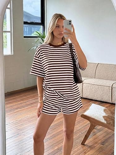 LILLUSORY Striped Set for Women Two Piece Lounge Sets Summer Outfits 2026 | 2 Piece Sets,Matching Sets,Oversized Tshirts&Shorts,Summer Sets,Travel Outfits,Beach Vacation Clothes thumbnail 6