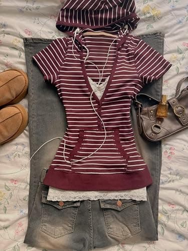 Y2k Pullover Top 2000s Fairy Grunge Henley Vintage Short Sleeve Hoodie | whimsy twee women blouses clothes hoodie thumbnail 2