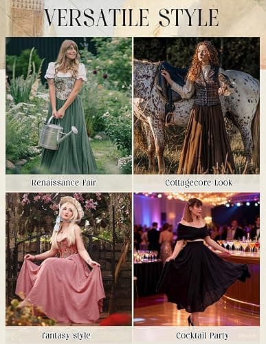 Scarlet Darkness Maxi Skirts for Women Long Flowy Boho Renaissance Skirt | Pockets, A Line, Elastic High Waist, for Summer, Casual, Vacation, Ren Faire thumbnail 6