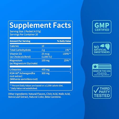 Nello Supercalm Powdered Drink Mix, Cortisol Reducer* and Sleep Aid Supplement, L Theanine, Ksm-66 Ashwagandha, Magnesium Glycinate, Vitamin D 3, No Sugar, Non GMO, On The Go, 20 Ct, Cherry Limeade thumbnail 2