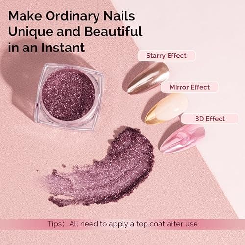 MelodySusie 16Pcs Chrome Nail Powder for Gel Nails,Metallic Mirror Effect Pigment Stylish and Technological Fine Glitter for Home DIY Salon Use thumbnail 5