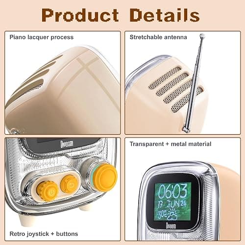 Divoom Tiivoo‑2 Pixel Art Bluetooth Speaker Gift with Alarm Clock, FM Radio, White Noise & Pixel Display for Home，Gaming Desk，Bedroom，Kitchen，Outdoor (Beige) thumbnail 2