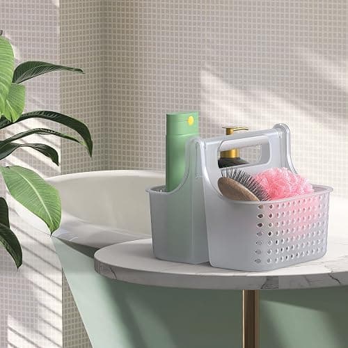 Brookstone Modern Large Portable Shower Caddy with Soft Silicone Carrying Handle, Bathroom Organizer Basket, Plastic Bath Tote and Shower Organizer, Quick Dry Drainage Holes, BPA Free, Clear thumbnail 4