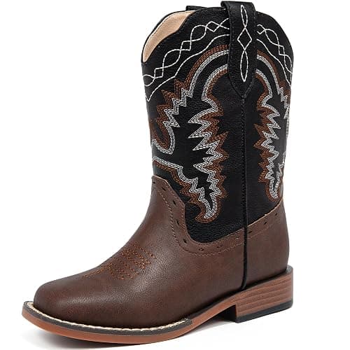 Parrosoo Kids Cowboy Boots for Boys Girls Western Riding Shoes Square Toe Wide Calf Hunting Walking Adventure Toddler Little Big Kid - Image 1