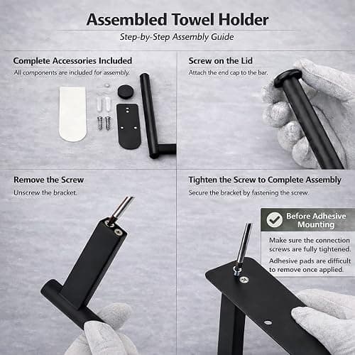 Paper Towel Holder Under Cabinet, Self Adhesive or Screw Mount, Fits Most Standard US Paper Towel Rolls, SUS304 Stainless Steel, Black thumbnail 8